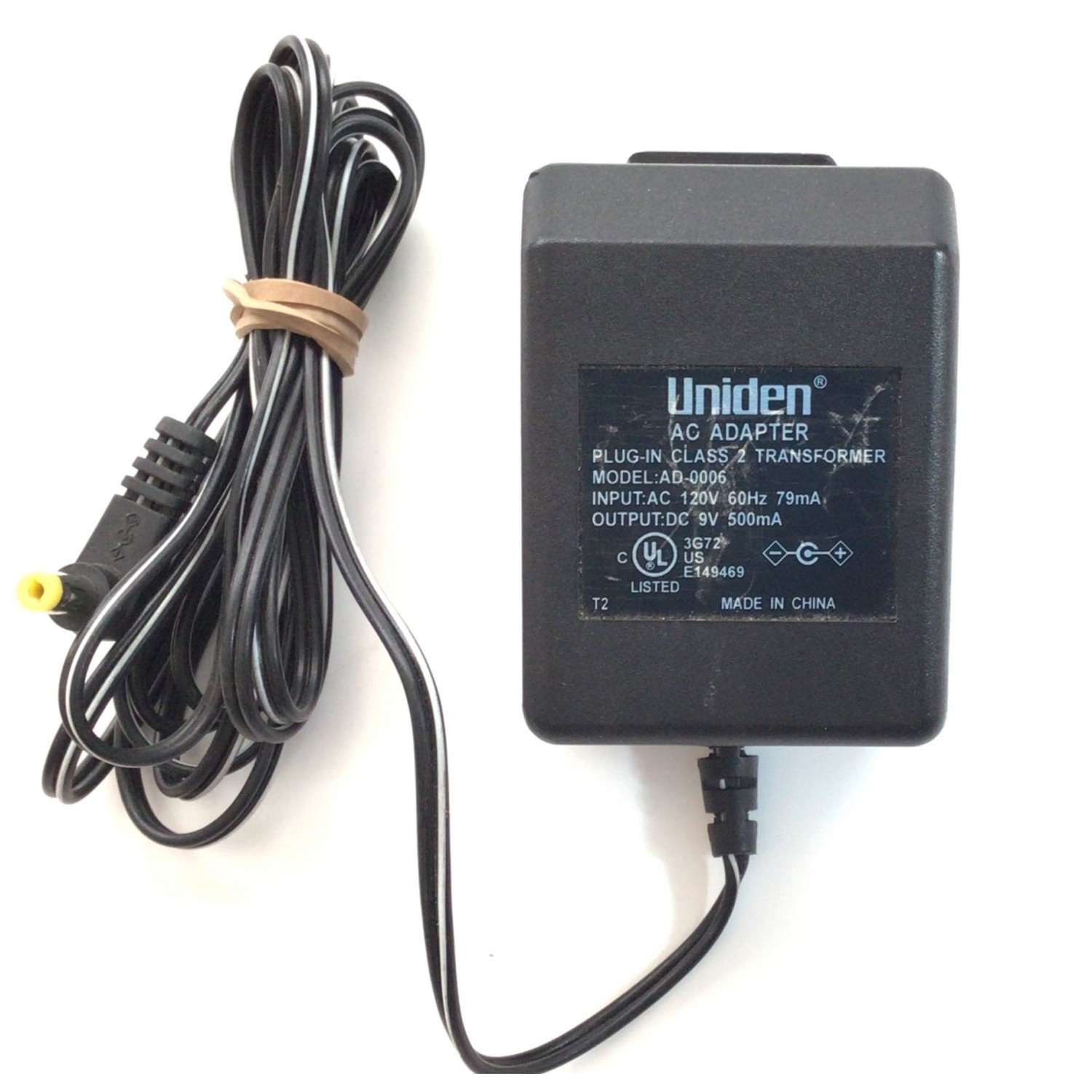 CARGADOR / ADAPTADOR DE FUENTE DE ALIMENTACION UNIDEN / NUMERO DE PARTE AD-0006 / ENTRADA VCA 120V 60HZ 79MA / SALIDA VCD 9V 500MA / E149469 / MODELO AD-0006 - Imagen 3